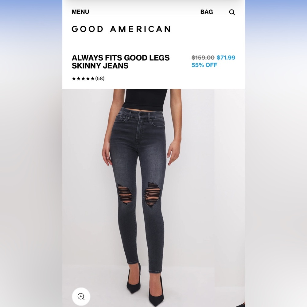 Good American distressed black skinny jeans